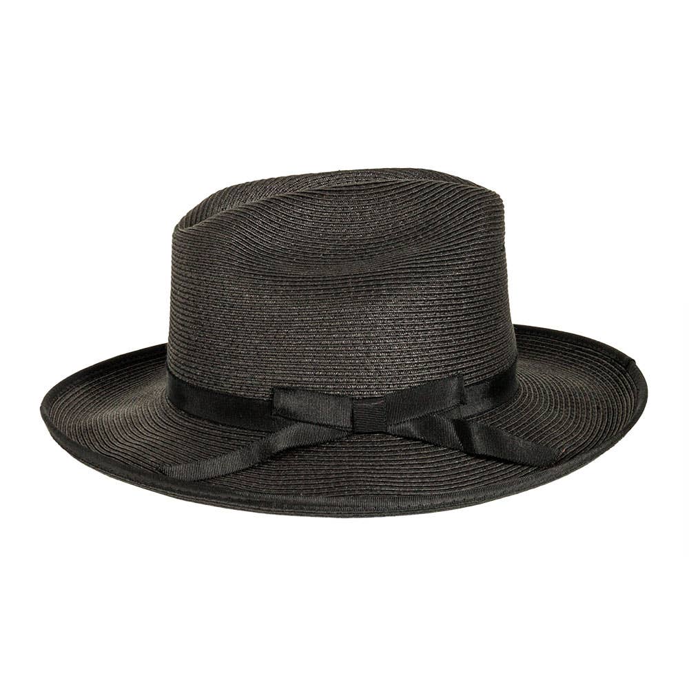 Open Road Straw Fedora Hat - Black / MD 7 1/4