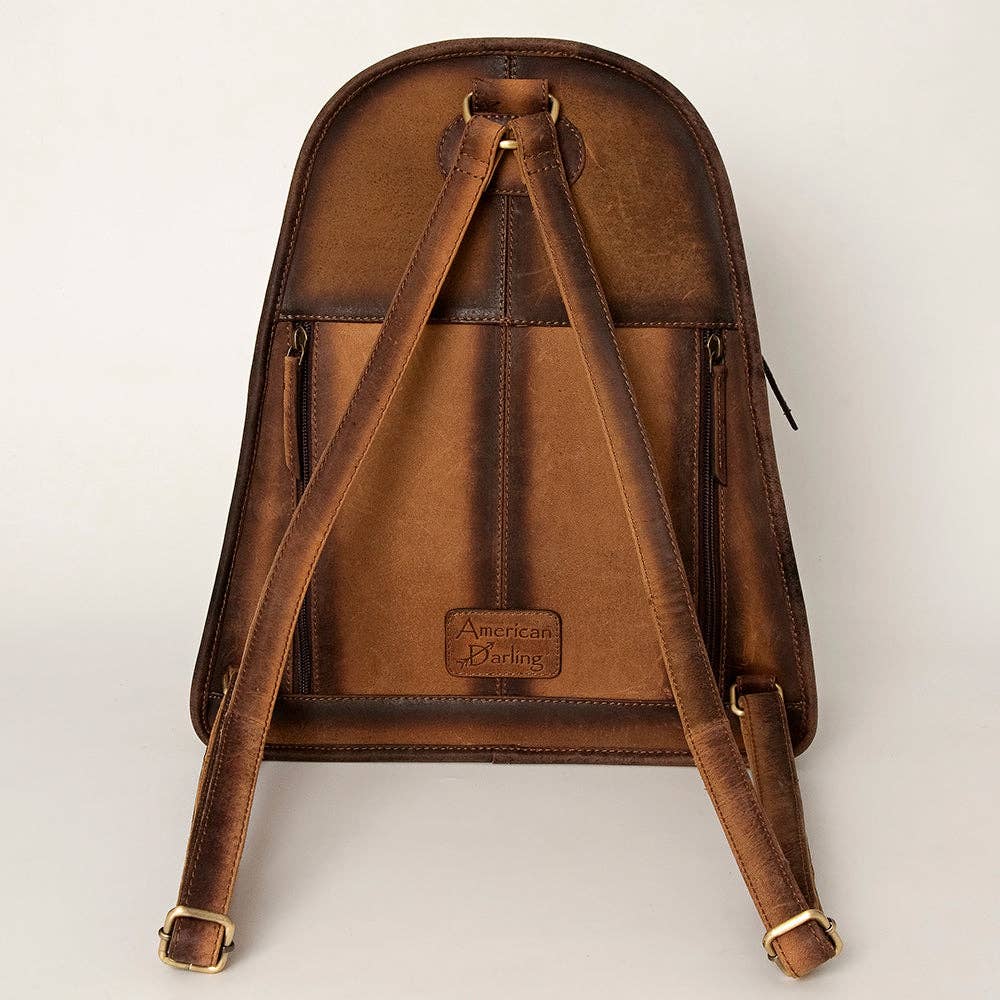 LC-ADBGI118B Western Hair-On Hide Leather Backpack - Genuine Cowhide with Buckle Pocket: ADBGI118B