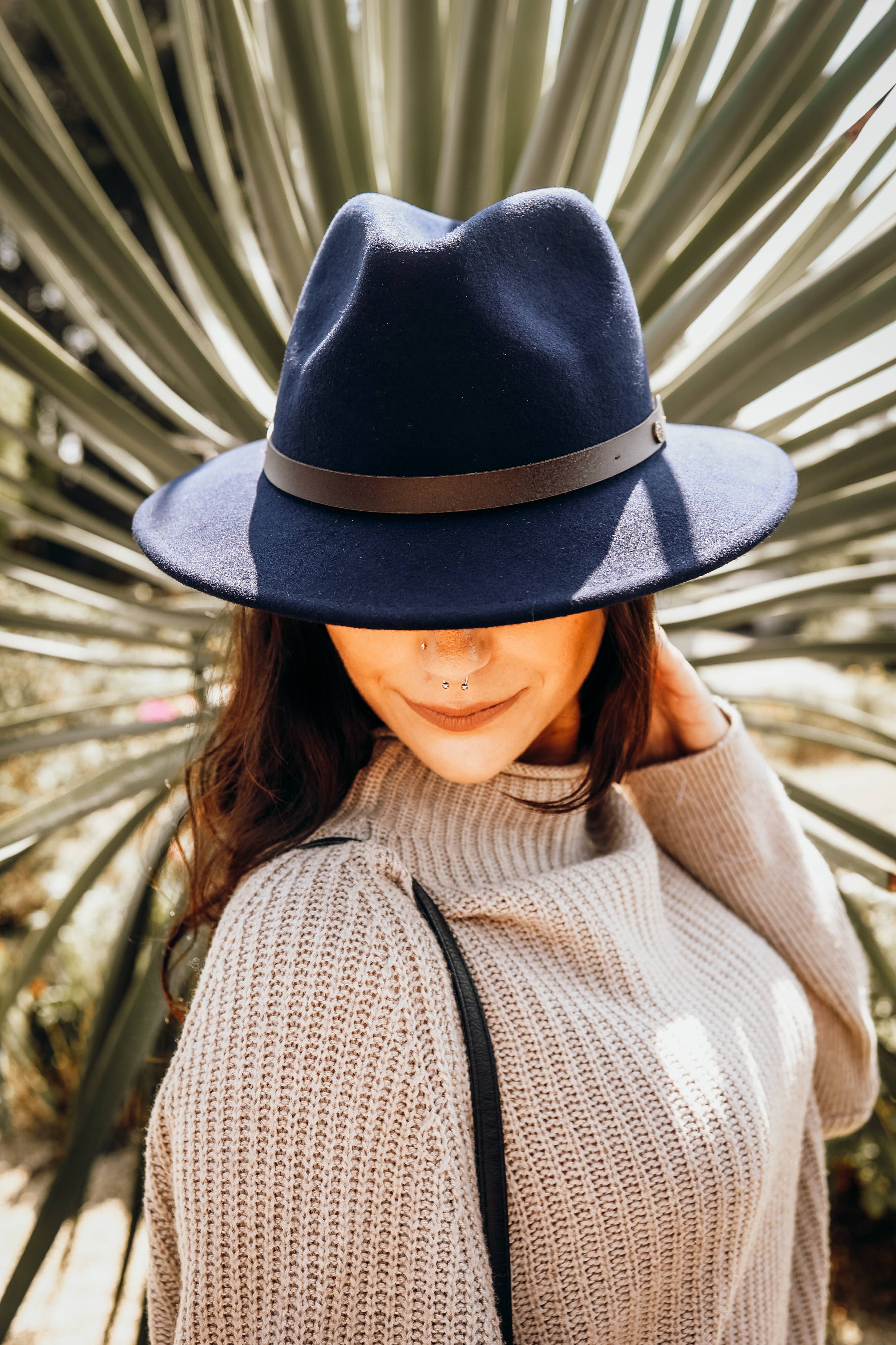 100% Wool Felt Fedora - Navy / LG 73/8