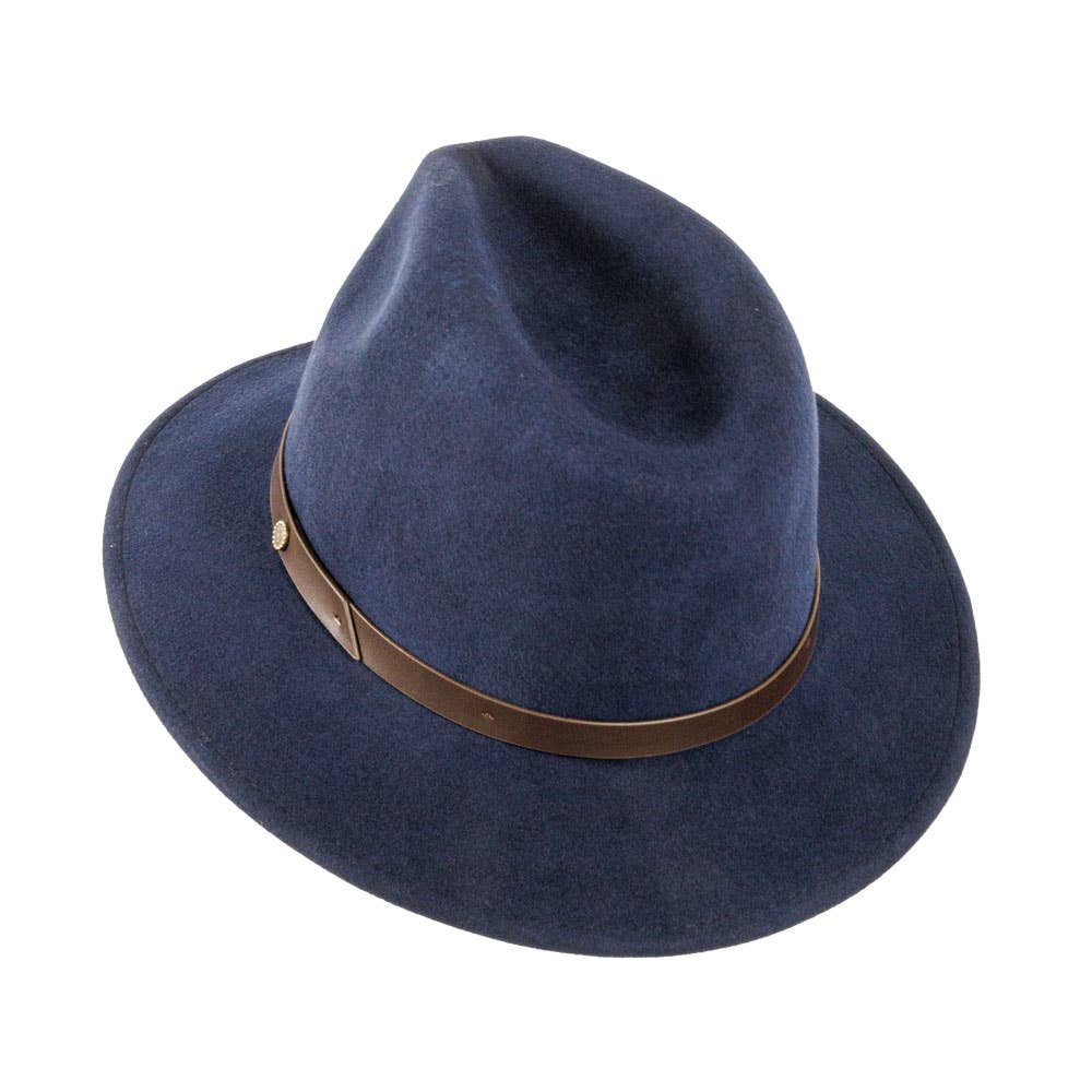 100% Wool Felt Fedora - Navy / LG 73/8