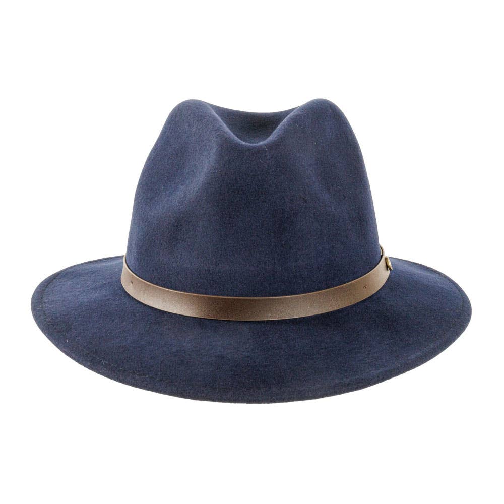 100% Wool Felt Fedora - Navy / LG 73/8