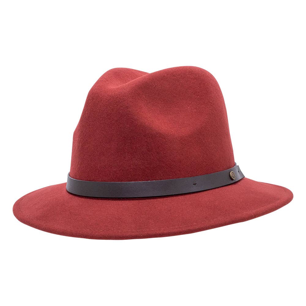 100% Wool Felt Fedora- McQueen: Sangria / XL fits 7-1/2 - 7 5/8