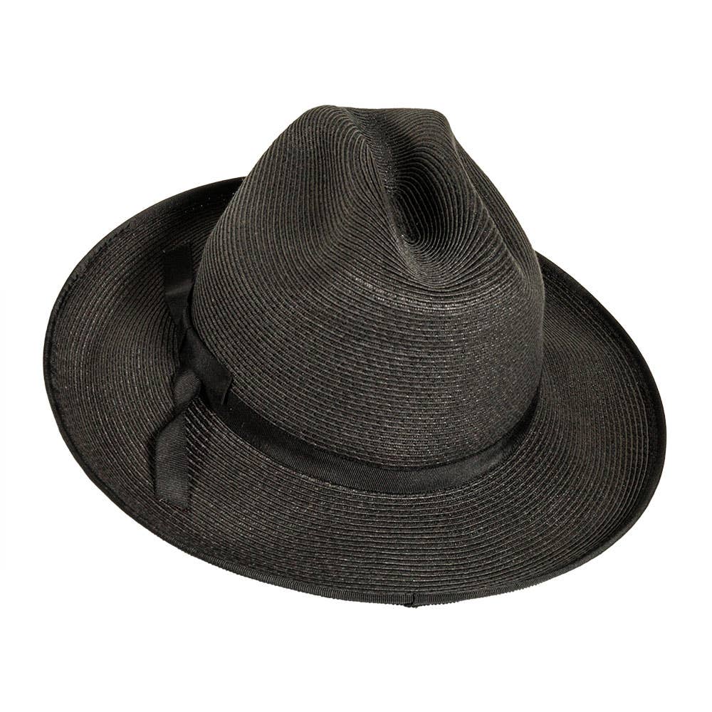Open Road Straw Fedora Hat - Black / MD 7 1/4